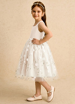 Azazie Bean Vestidos de florista Vestido Alabastro Branco de Tule de Vestido de baile com Arco image5