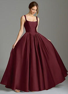 Azazie Verina Bridesmaid Dresses Cabernet A-Line Pleated Stretch Satin Dress image5