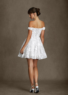 Azazie Dolly Wedding Dresses Diamond White A-Line Off the Shoulder Lace Dress image2