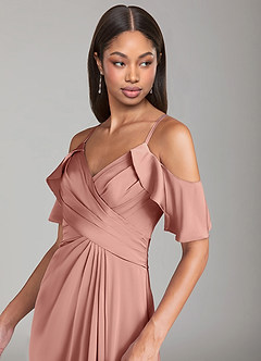 Azazie Dakota Bridesmaid Dresses Rosette A-Line Off the Shoulder Stretch Satin Dress image5