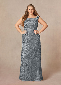 Azazie Porcelain Mother of the Bride Dresses Steel Grey A-Line Off the Shoulder Lace Dress image7