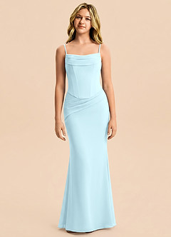 Azazie Sorrel Junior Cloud Blue Mermaid Pleated Chiffon Dress image5