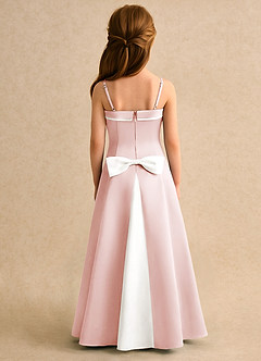 Azazie Izel Girls Formal Flower Girl Dresses Ivory Blushing Pink A-Line Pleated Matte Satin Dress image4