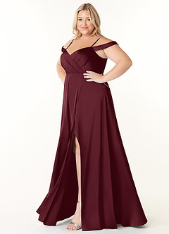 Azazie Ocean Bridesmaid Dresses Cabernet A-Line V-Neck Pleated Stretch Satin Dress image8