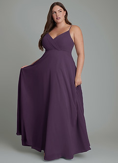 Azazie Amani Robes de demoiselle d'honneur Robe Trapèze en Mousseline de soie Plissé Prune image7
