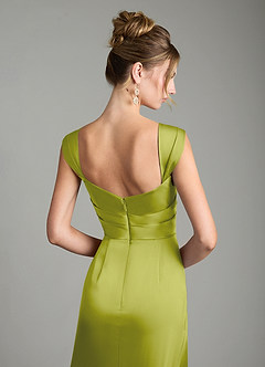 Azazie Filippa Bridesmaid Dresses Lemongrass A-Line Pleated Stretch Satin Dress image6