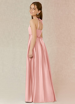 Azazie Arianthe Junior Powder Pink A-Line with Pockets Stretch Satin Dress image3