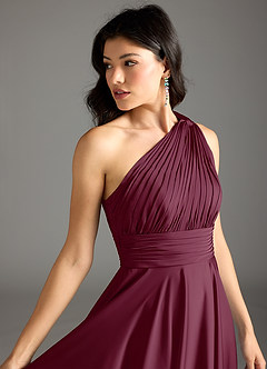 Azazie Charlize Bridesmaid Dresses Mulberry A-Line One Shoulder Stretch Satin Dress image7