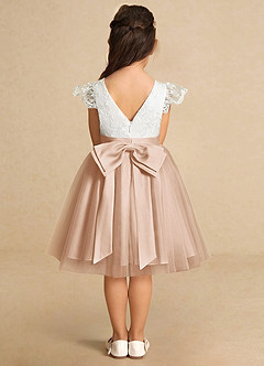 Azazie Vetty Flower Girl Dresses Ivory English Rose A-Line Lace Tulle Dress image7
