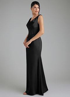 Azazie Spencer Bridesmaid Dresses Black Mermaid Pleated Stretch Satin Dress image4