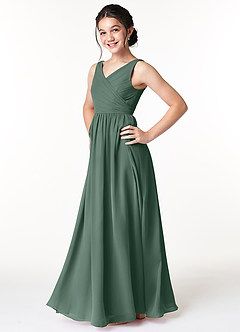 Azazie Sawyer Junior Sea Moss A-Line Pleated Chiffon Dress image5