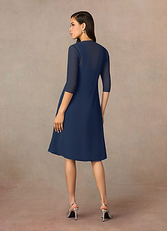 Azazie Olivia At-home Try On Dresses Dark Navy A-Line Square Neckline Pleated Chiffon Dress image2