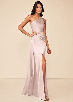 Azazie Maron Bridesmaid Dresses Blushing Pink A-Line One Shoulder Stretch Satin Dress image3