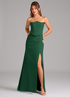 Azazie Jenine Bridesmaid Dresses Dark Green Mermaid Strapless Chiffon Dress image1