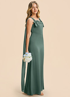 Azazie Chelsea Junior Sea Moss Sheath Pleated Stretch Satin Dress image1