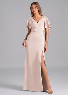 Azazie Ambrosia Bridesmaid Dresses Blushing Pink A-Line Pleated Stretch Satin Dress image1