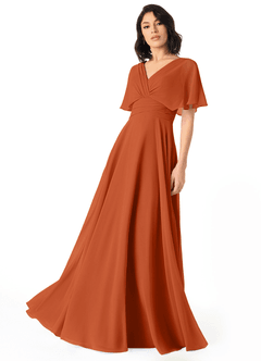 Azazie Pamela Bridesmaid Dresses Burnt Orange A-Line V-Neck Pleated Chiffon Dress image1