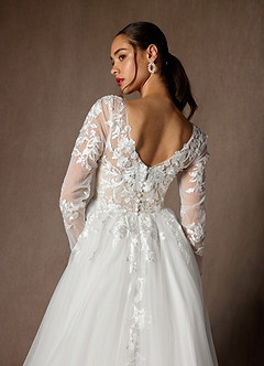 Azazie Freya Wedding Dresses Diamond White Champagne A-Line Sequins Tulle Dress image4