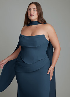Azazie Sorrel Vestidos de damas de honor Vestido Azul Marino Oscuro de Gasa de Corte Sirena con Corsé image11