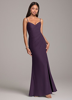 Azazie Yola Bridesmaid Dresses Plum Sheath Pleated Chiffon Convertible Dress image5