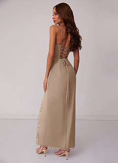 Barbie ♥ Azazie Bridesmaid Dresses Taupe Sheath Corset Chiffon Dress image3