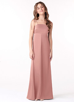 Azazie Violeta Junior A-Linie Schleifen Stretch-Satin Kleid Rosettenrosa image1
