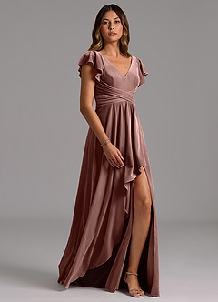 Azazie Omari Bridesmaid Dresses Espresso A-Line Pleated Velvet Dress image3