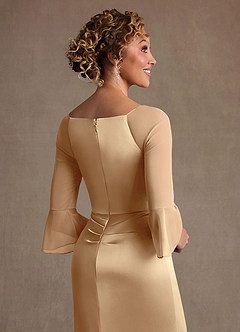 Azazie Nampa 신부의 어머니 드레스 쉬스 주름진 망사 플로어 길이 드레스 image6