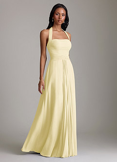 Azazie Clarisa Brudtärnklänningar Klä av A-Linje i Chiffong Plisserad Citronsorbet image1