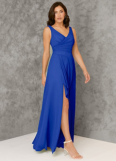 Azazie Kori Final Sale Royal Blue A-Line Pleated Chiffon Dress image1