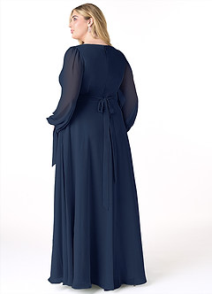 Azazie Leonia Bridesmaid Dresses Dark Navy A-Line Long Sleeve Chiffon Dress image9