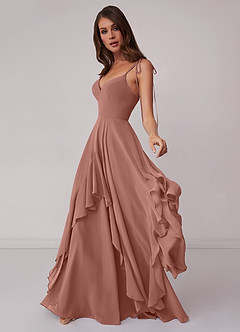V-Neck Tiered A-Line Chiffon Midi Bridesmaid Dress in Dusty Rose main image 1