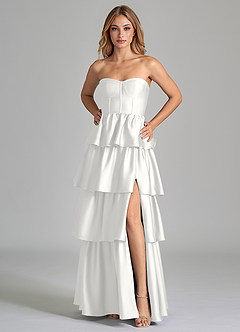 Azazie Faye Bridesmaid Dresses White A-Line Ruched Stretch Satin Dress image5