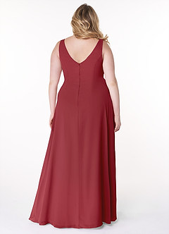 Azazie Kori Brautjungfernkleider A-Linie Plissee Chiffon Kleid Granatapfelrot image7