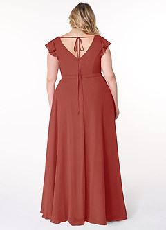 Azazie Claudine Bridesmaid Dresses Terracotta A-Line Flutter Sleeve Chiffon Dress image8