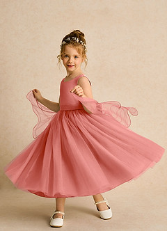 Azazie Pear Flower Girl Dresses Salmon Pink Ball-Gown Bow Tulle Dress image2