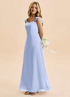 Azazie Mavie Junior Vestido de Hielo de Gasa de Corte en A con Volante image3