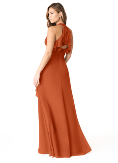 Azazie Aviv Robes de demoiselle d'honneur Robe Trapèze en Mousseline de soie Plissée Orange Brûlée image2