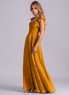 Azazie Leilani Robes de demoiselle d'honneur Robe Trapèze en Blumen-Burnout Encolure en Forme de Cœur Caramel écossais image5