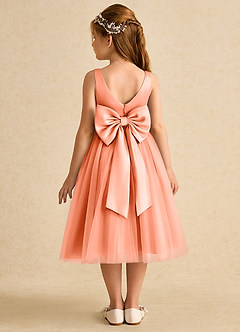 Azazie Firefly Flower Girl Dresses Sunset A-Line Bow Matte Satin Dress image5