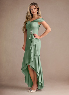 Azazie Billings Kleider für die Brautmutter Meerjungfrau-Linie Schulterfrei Stretch-Satin Kleid Matcha image2