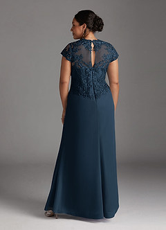 Azazie Junie Mother of the Bride Dresses Dark Navy A-Line Lace Chiffon Dress image8