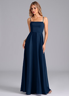 Azazie Elita Bridesmaid Dresses Dark Navy A-Line Pleated Stretch Satin Dress image6