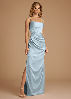 Azazie Mai Bridesmaid Dresses Blue Floral Jacquard Sheath Pleated Floral Jacquard Dress image5