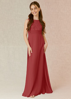 Azazie Snow Junior Abito A-Line in Chiffon Pizzo Ruggine image4