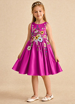 Azazie Prima Blumenmädchenkleider A-Linie Schleifen Matte Satin Kleid Fuchsia image5