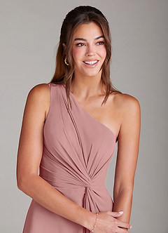 Azazie Brooke Bridesmaid Dresses Dusty Rose A-Line One Shoulder Chiffon Dress image6