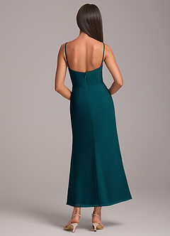 Azazie Saige Robes de demoiselle d'honneur Robe Fourreau Convertible en Mousseline de soie Épaule décolletée Vert Pin image8