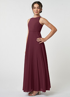 Azazie Lindie Junior Cabernet A-Line Pleated Chiffon Dress image3