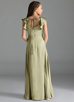 Azazie Bondi Junior Pistachio A-Line Side Slit Stretch Satin Dress image2